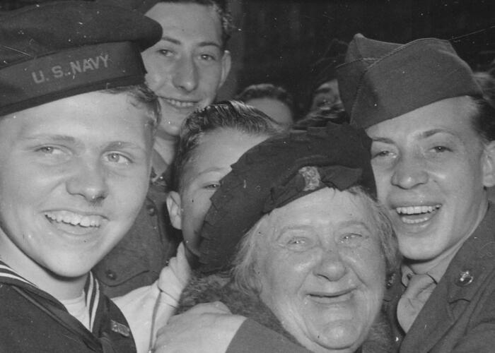 Soldiers celebrate German surrender May-7-1945