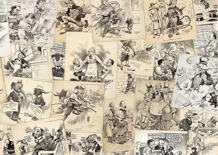 Collage of cartoons drawn by Clifford Berryman