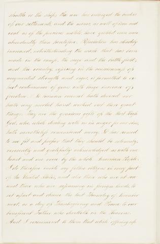 The second page of President Abraham Lincoln's Thanksgiving Day Proclamation of October 3, 1863 (Presidential Proclamation 106)