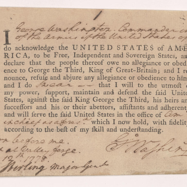 The Oath of Allegiance to the United States, signed by George Washington