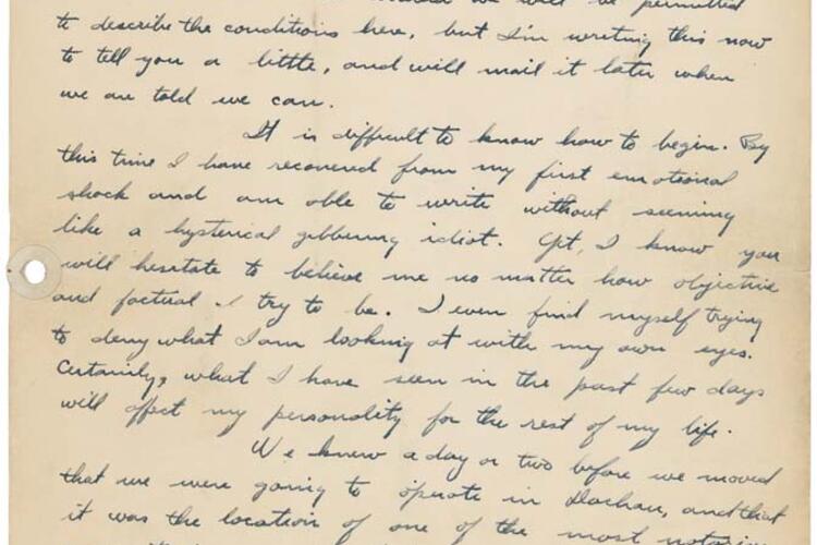 Tan hand-written letter with black ink on letterhead