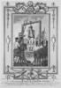 The Unfortunate Death of Major Andre Black and gray illustration of man hanging on gallows with other men in foreground