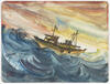 Watercolor painting of boat on sea