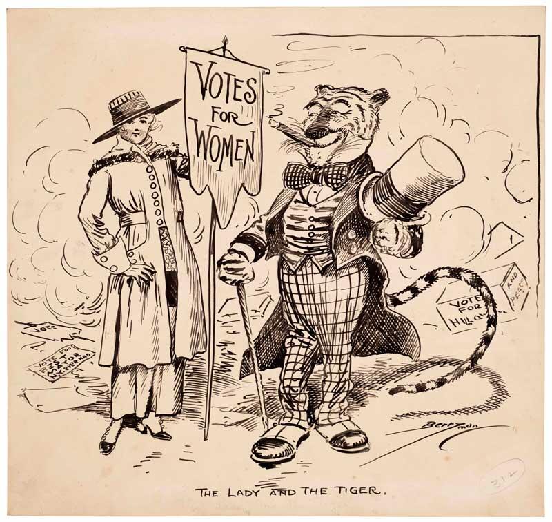 "The Lady and the Tiger" political cartoon by Clifford Berryman, November 7, 1917