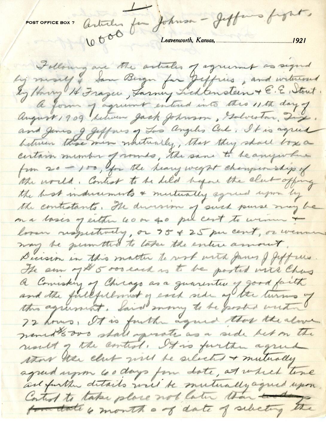 Autobiographical Manuscript by Jack Johnson, 1921