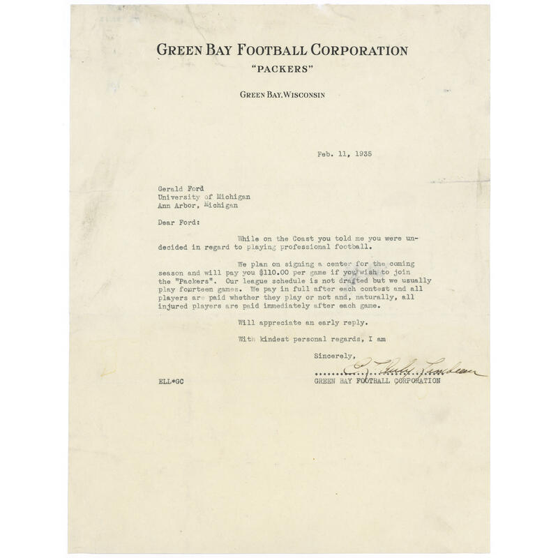 Letter from the Green Bay Football Corporation to Gerald Ford Offering a Professional Football Contract, February 11, 1935