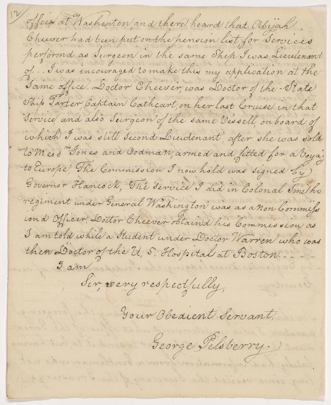 George Pillsbury's Revolutionary War Service Affidavit Document