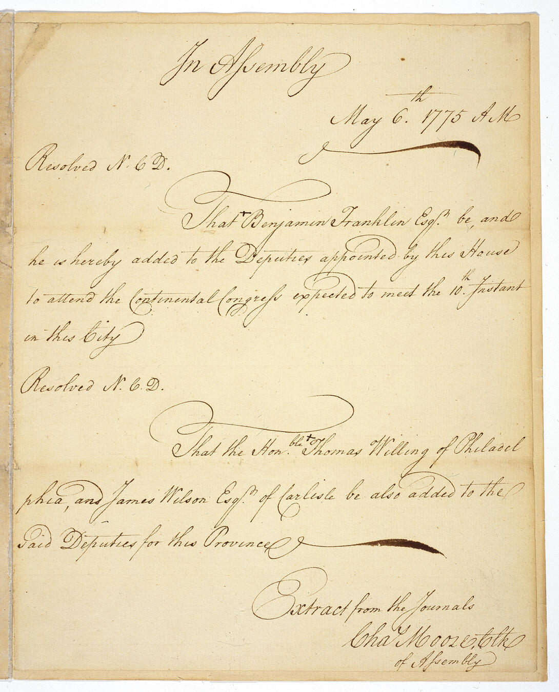 Credentials of Benjamin Franklin as Pennsylvania Delegate to the Second Continental Congress