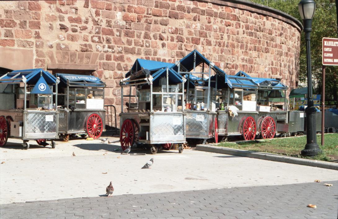 Abandoned food carts are seen on September 11, 2001 in New York City.