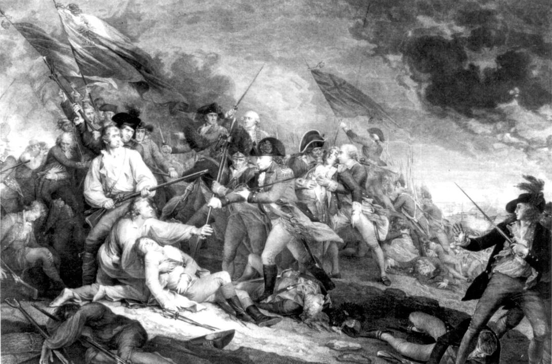 Black and white image of men on the battlefield