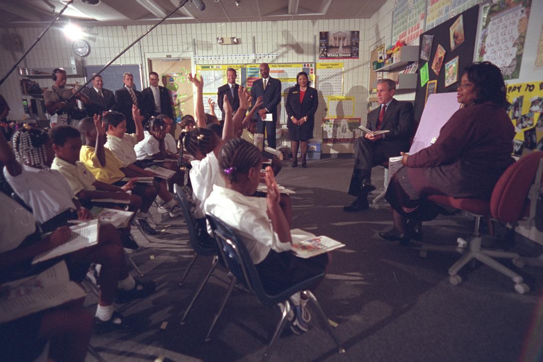 President George W. Bush Participates in a Reading Demonstration at Emma E. Booker Elementary School in Sarasota, Florida