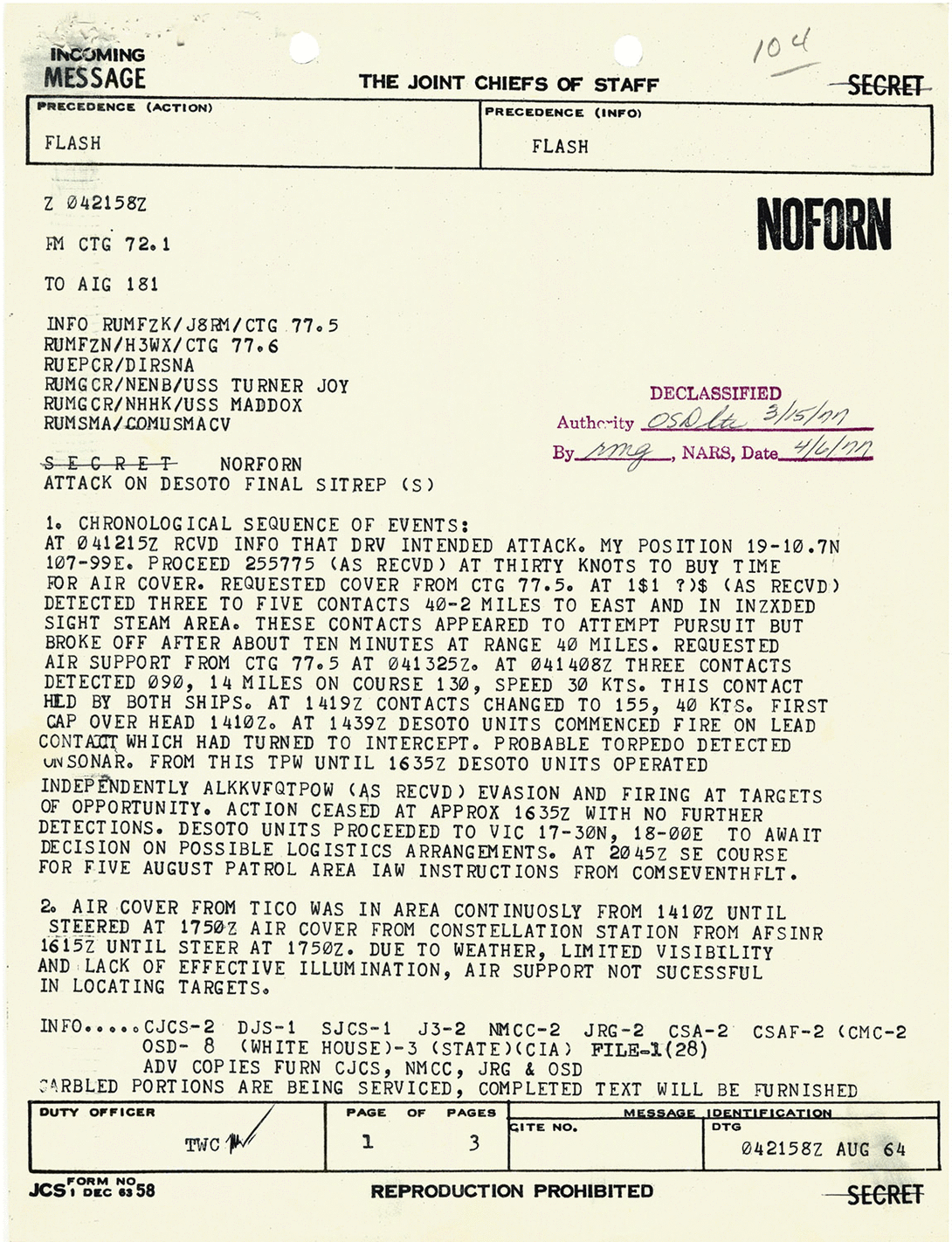 Document with black typewritten text and red declassified stamp