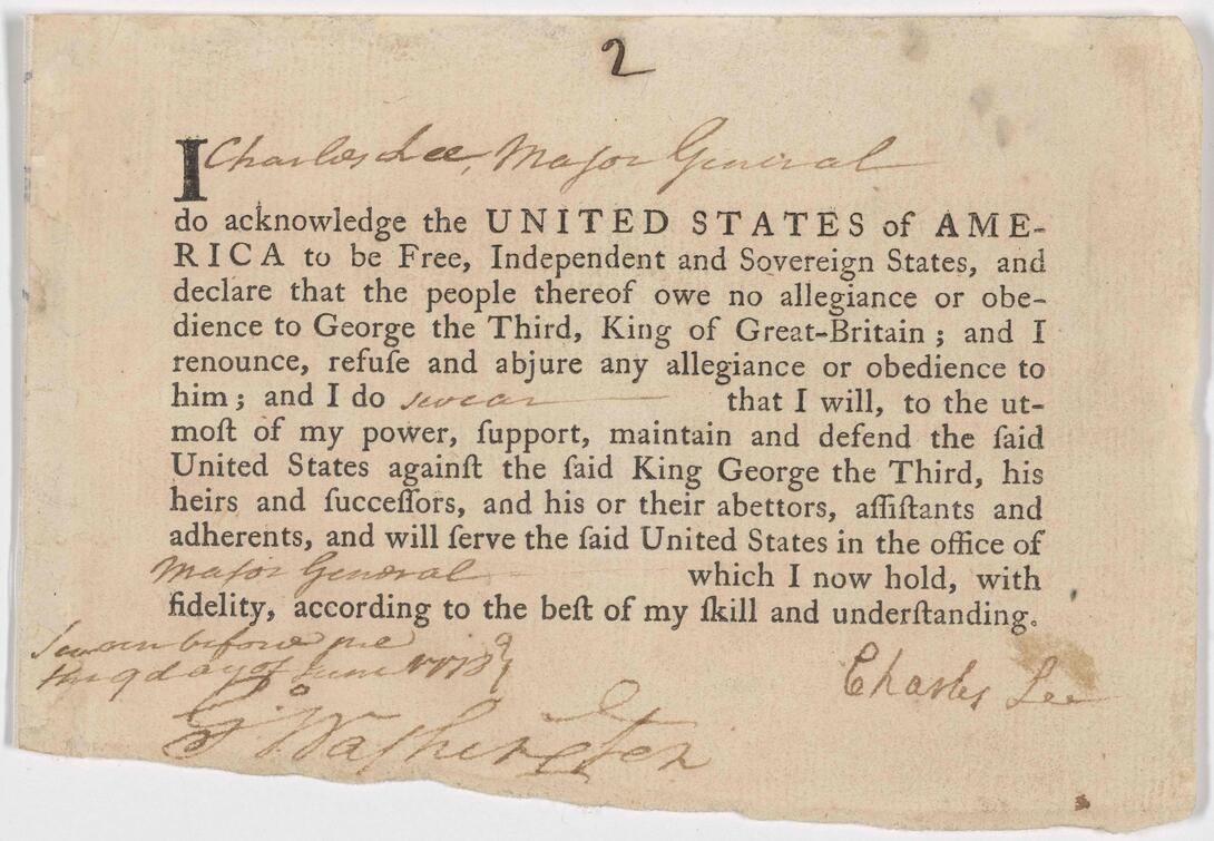 Charles Lee Oath of Allegiance, 1778