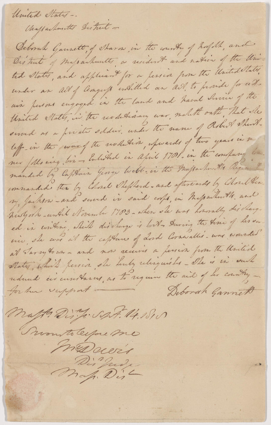 Tan, handwritten document with black ink, cursive text, and signature.