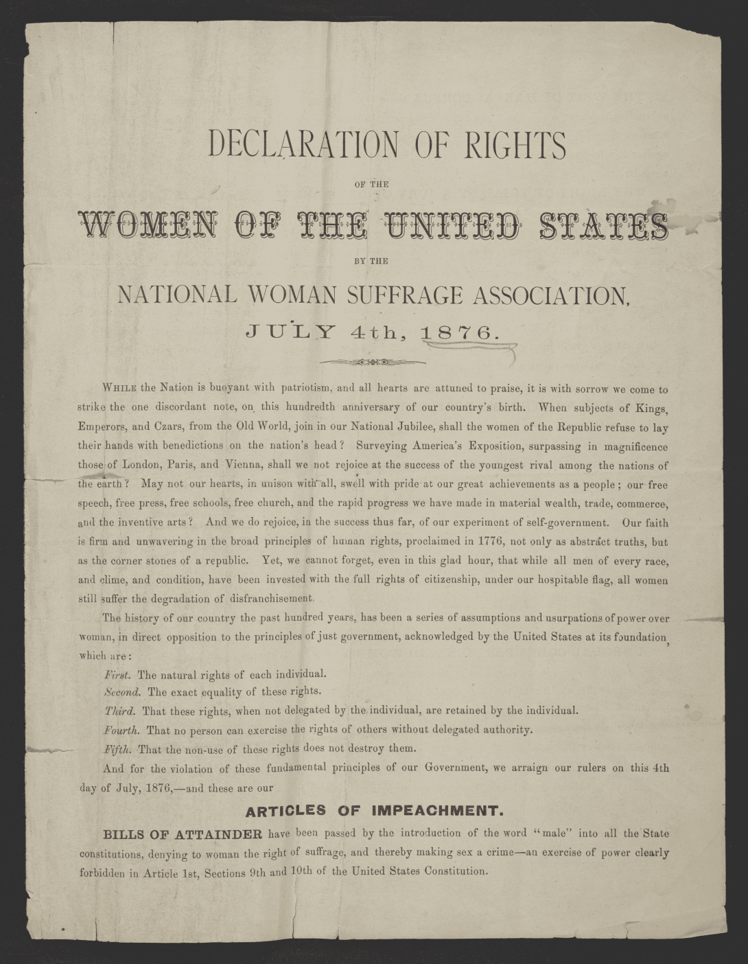 Declaration of Rights of the Women of the United States,  July 4, 1876