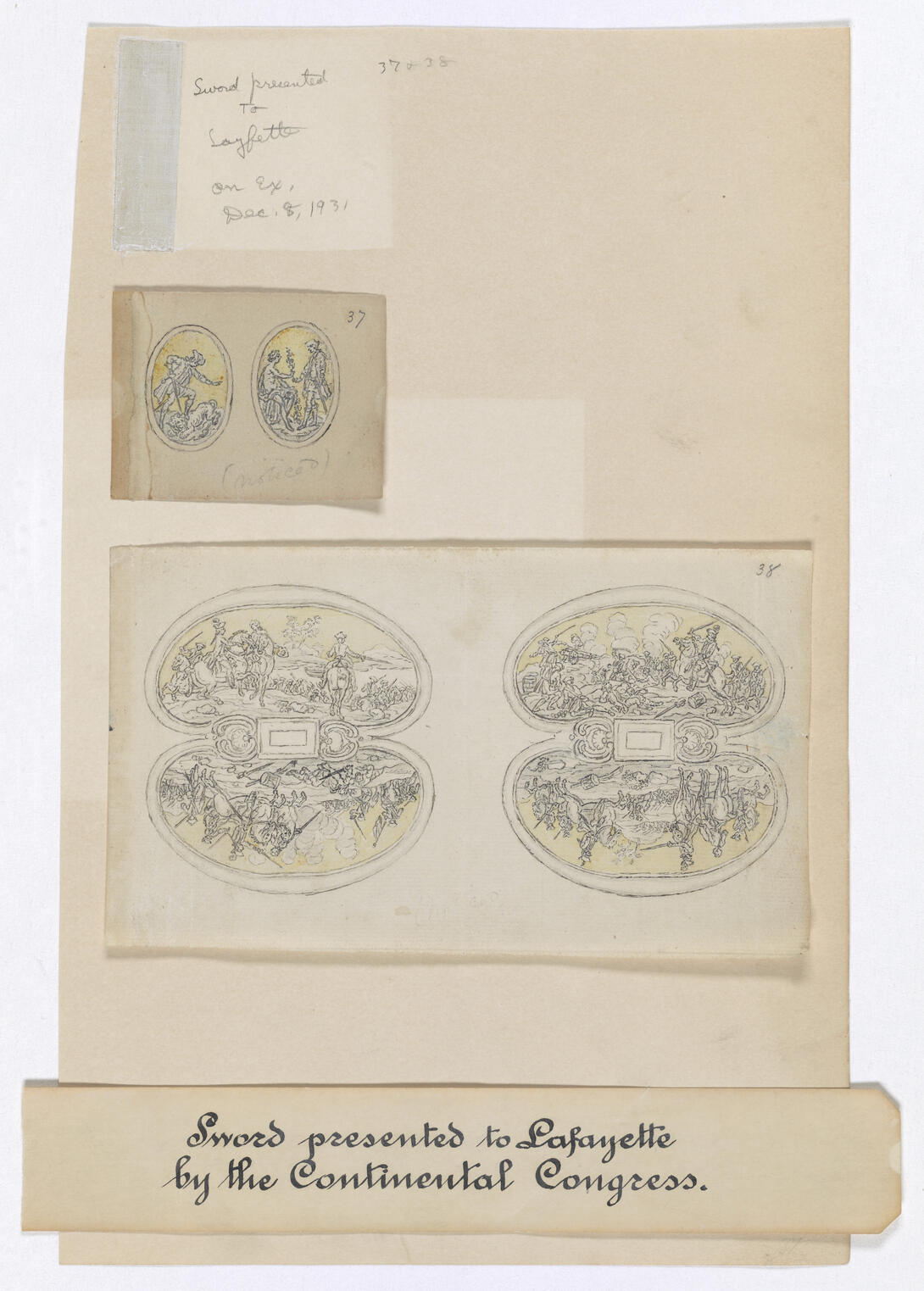 Design of the ornamentation of the sword the Continental Congress presented to Lafayette, 1779