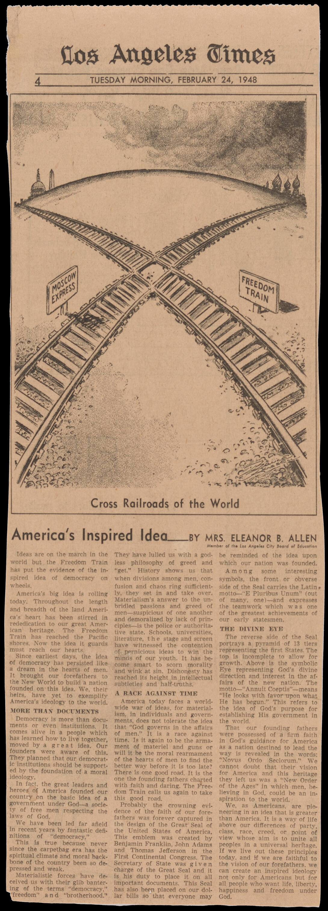 Newpaper article and illustration of railroad tracks