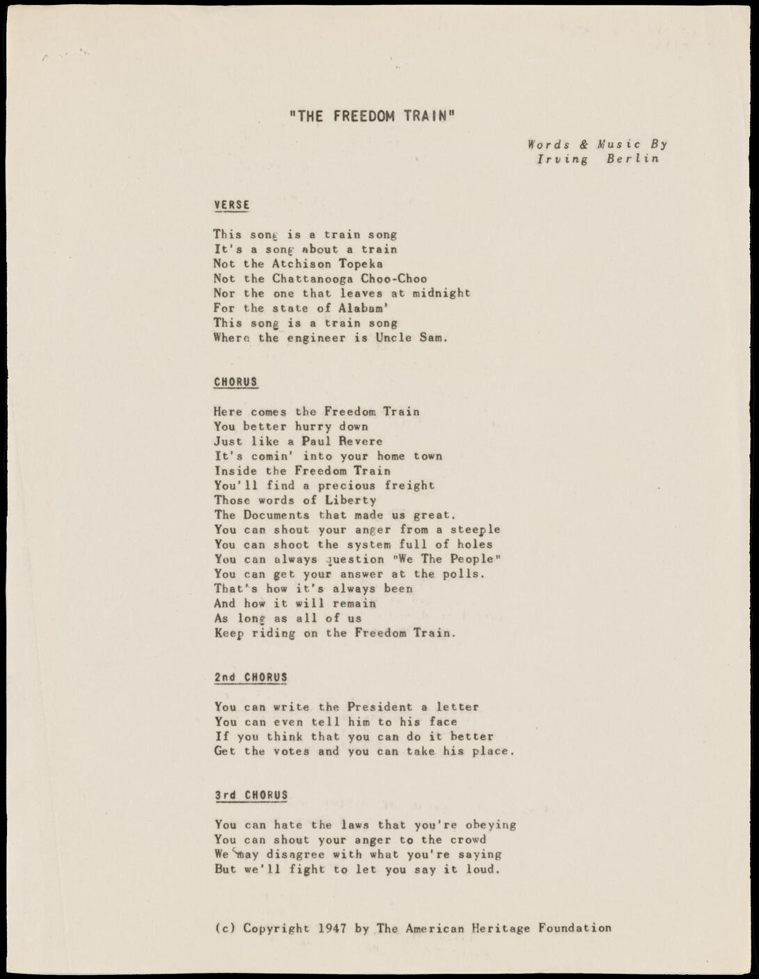 Cream document with black text song lyrics
