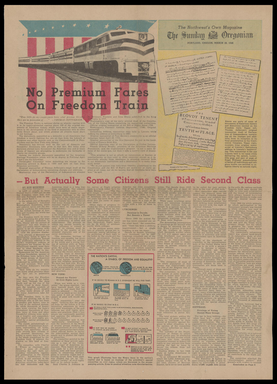 Color newspaper article with Freedom Train illustration at top