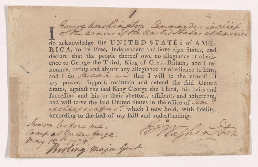 George Washington's signed Oath of Allegiance to the United States.