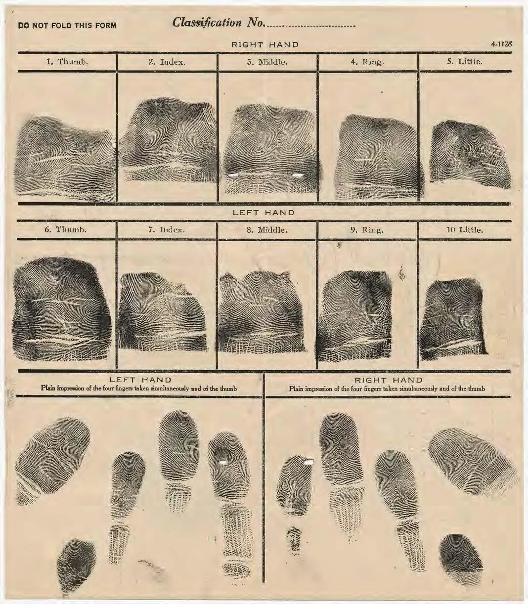 Fingerprints of Humphrey deForest Bogart, part of his Official Military Personnel File.