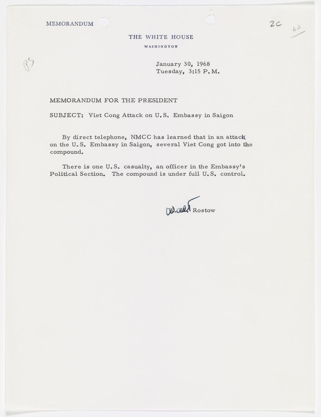 Typewritten memorandum document with handwritten notations