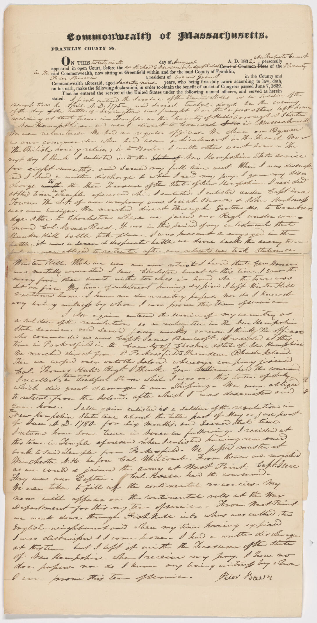Tan document with black typewritten and handwritten text