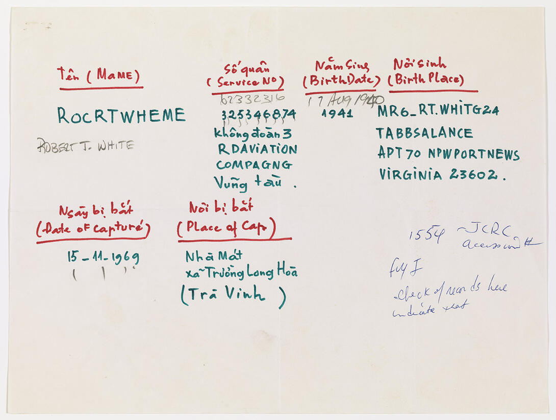 Receipt with handwritten English and Vietnamese text in red, green, and black ink