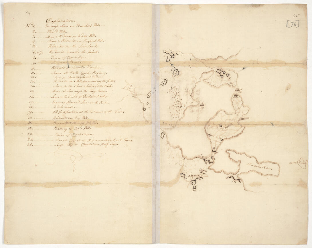 Cream document with hand-drawn map of fortifications and military lines