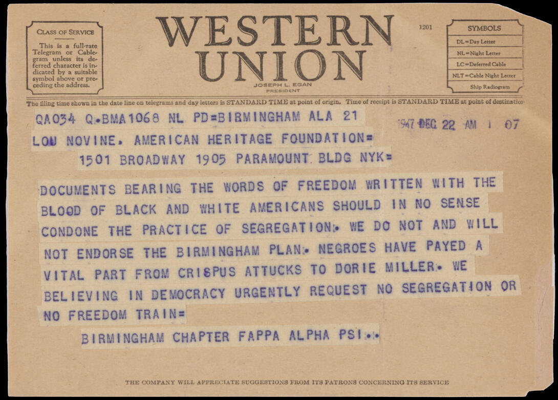 Telegram with black text